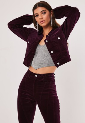 Missguided Tall Purple Co Ord Cropped Micro Cord Jacket