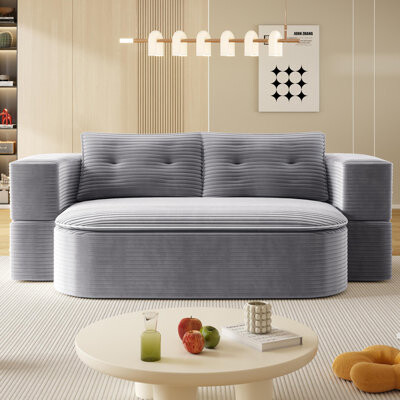 Latitude Run Space-Saver 2-in-1 Foldable Sofa Bed All-in-One Sleeper with Storage Pillows & Soft Corduroy Cover Convertible Sleeper Sofa Bed Deep Seat Sofa Couc