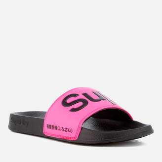 Superdry Women's Pool Slide Sandals - Black/Fluro Pink