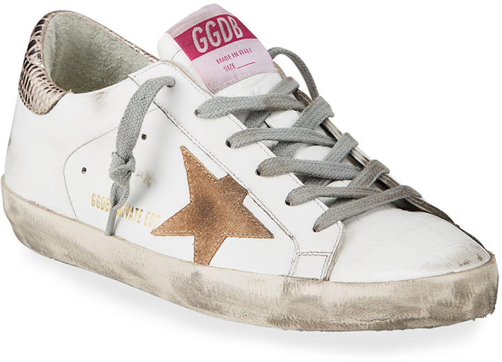 Golden goose superstar mixed leather glitter sneakers Clearance
