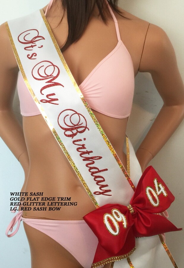 Birthday Sash, 16, 21, 25, 30, 40, 50, 60, 65 Birthday, Trim Shoulder Zazzle Bling & Bows Available Or Design Your Own By Sashanation