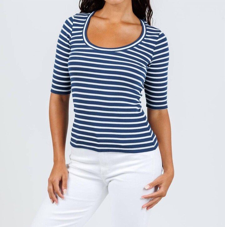Goldie Women's Rebecca Striped Rib Half Sleeve Top In Blue White