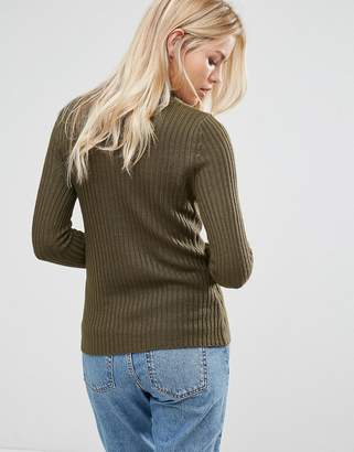 Brave Soul Grace Rib Turtleneck Sweater With Button Cuffs