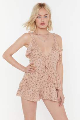 Nasty Gal Womens Flower Down Ruffle Plunging Playsuit - Pink - 14, Pink