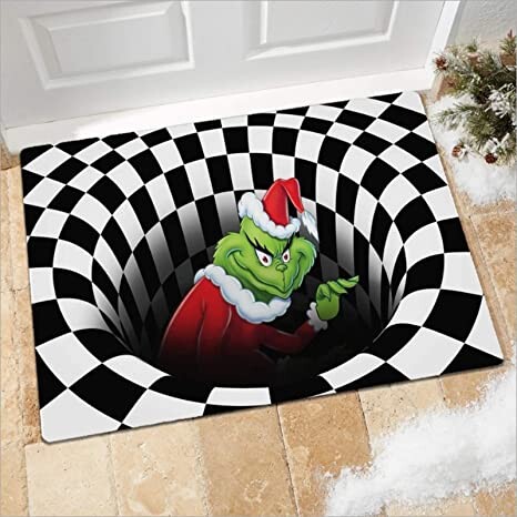 Illusion Doormat,Christmas Non-Slip Visual Door Mat,for Christmas Indoor Outdoor Home Party (Black 50X80CM)