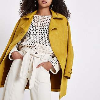 River Island Yellow faux suedette trench coat