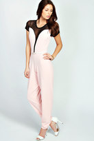 Thumbnail for your product : boohoo Erin Mesh Insert Capped Sleeve Belted Jumpsuit