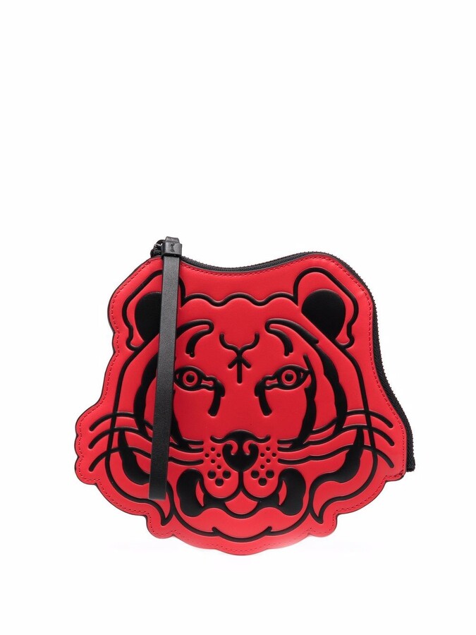 Kenzo embossed-Tiger Head leather clutch bag - ShopStyle