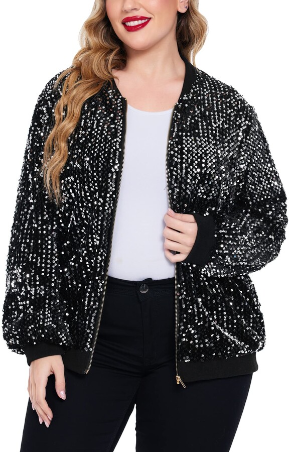 plus size sequin bomber