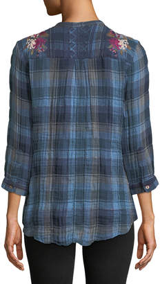 Johnny Was Pascal Aragon Plaid Embroidered Blouse