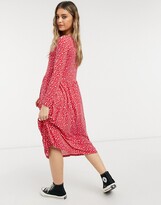 Thumbnail for your product : Wednesday's Girl long sleeve midi smock dress in red smudge spot print