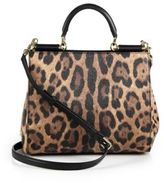 Thumbnail for your product : Dolce & Gabbana Sicily Medium Leopard-Print Textured Leather Top-Handle Satchel
