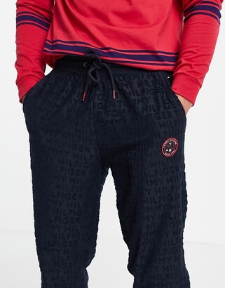 Tommy Hilfiger lounge sweatpants towelling with small tennis logo in navy -  ShopStyle