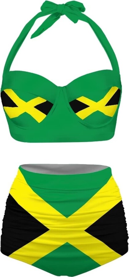 Dolyues Jamaica Flag Bikini Set For Women Two Piece Halter Bikini Swimsuits Spaghetti Strap Top