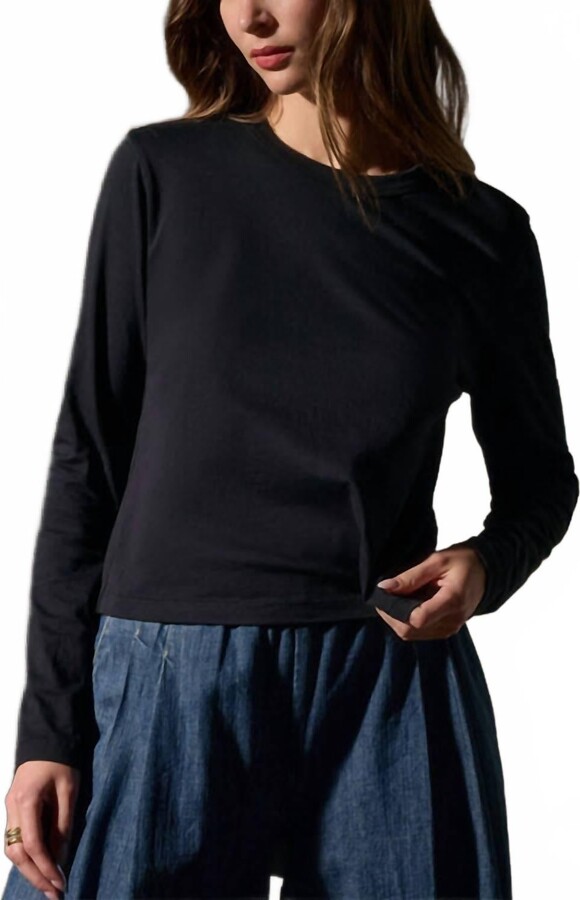 James Perse Cotton Boxy Long Sleeve Tee In True Black