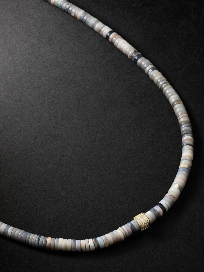 Sydney Evan 14-Karat Gold, Diamond and Opal Beaded Necklace