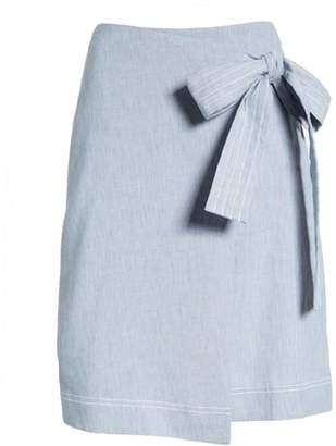 Halogen Wrap Style Chambray Linen Blend Miniskirt