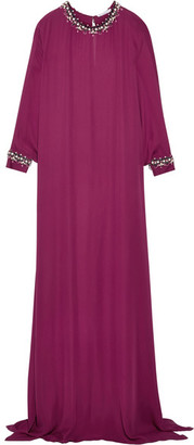 Oscar de la Renta Crystal-embellished Silk Crepe Gown - Burgundy