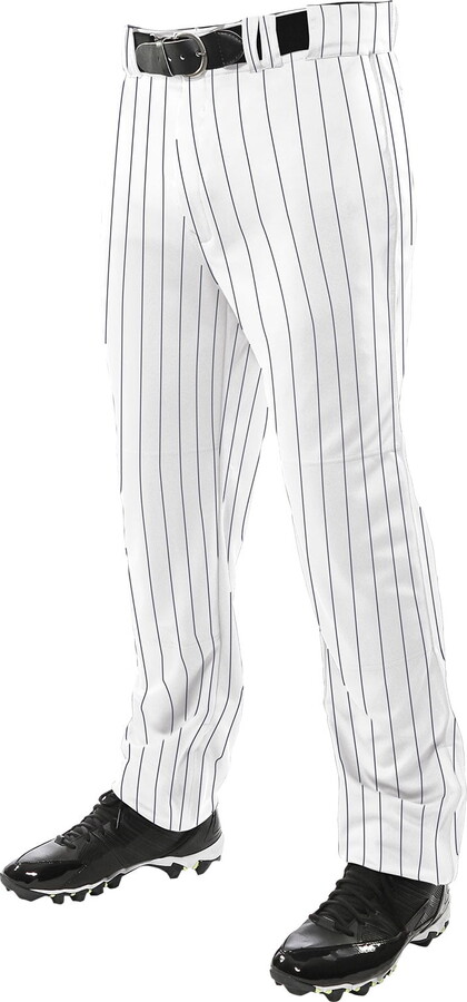Champro Sports Triple Crown Open Bottom Baseball Pants with Pinstripes, Adult Small, White with Black Pinstripes