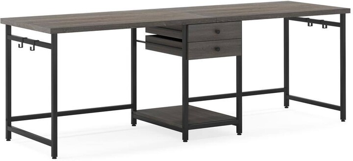 TRIBESIGNS WAY TO ORIGIN Perry 78.7 in. Retangular Gray Wood 2-Drawer Computer Desk for Two Person Use, Double Writing Table for Home Office