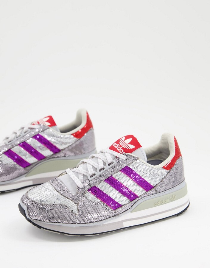 adidas ZX 500 sneakers in silver sequins - ShopStyle