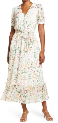 Calvin Klein Peasant Floral Short Sleeve Maxi Dress - ShopStyle