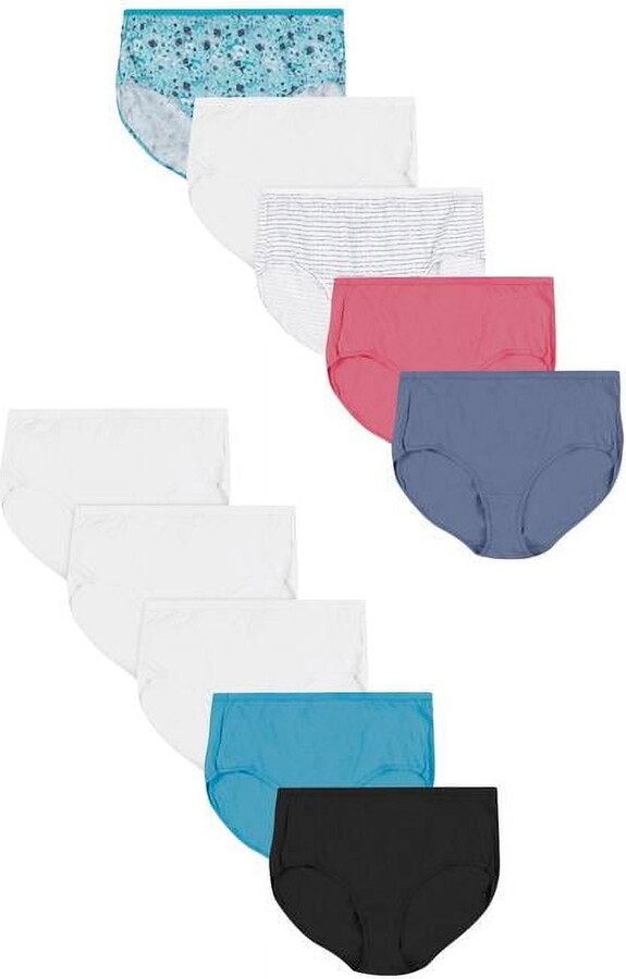 Hanes Womens Underwear, Cotton Brief Panties, Plus Size Underwear for Women, 10-Pack