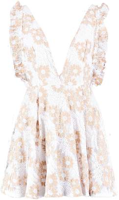 boohoo Embroidery Frill Plunge Skater Dress