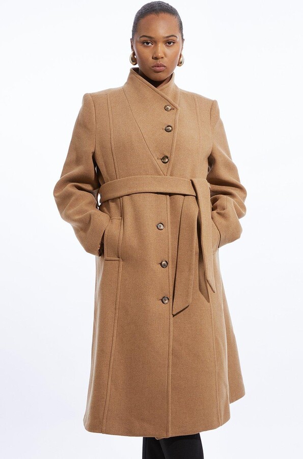 Karen Millen Plus Size Italian Manteco Wool Blend Asymmetric