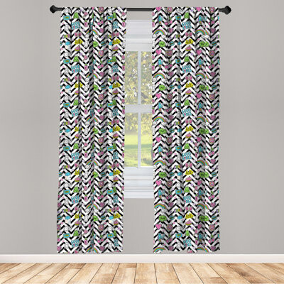 Chill 2 Panel Curtain, Black Zigzags with Colorful Cartoon Clouds Rainbow Ghost and Sweets, Lightweight Window Treatment Living Room Bedroom Decor, Mu
