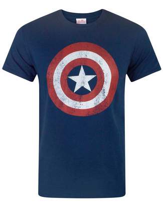 Marvel Comics Men's Captain America Shield Distressed T-shirt Navy