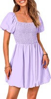 Thumbnail for your product : Kirundo 2023 Women's Summer Square Neck Smocked Puff Sleeve Mini Dress Off Shoulder Ruffle A-Line Puffy Short Dresses(Blue