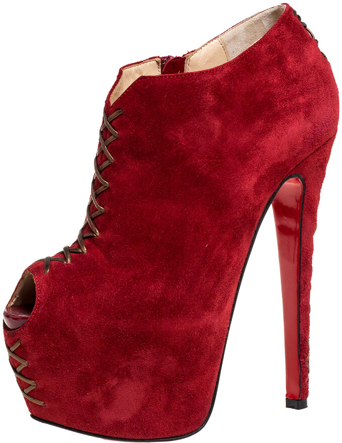 red peep toe ankle booties