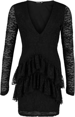 boohoo Lace Frill Detail Bodycon Dress