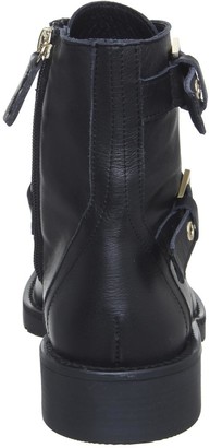 Office Accomplice Lace Up Buckle Boots Black Leather Gold Hardware