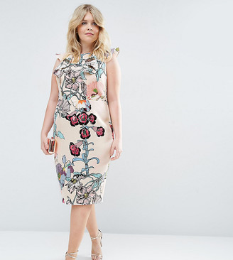 ASOS Curve Wiggle Dress With Ruffle In Floral Print