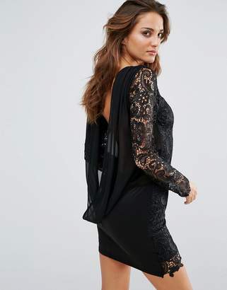 Club L Cowl Back Dress With Crochet Sleeves