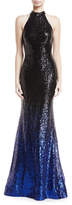 Thumbnail for your product : Jovani High-Neck Ombré Sequin Trumpet Gown