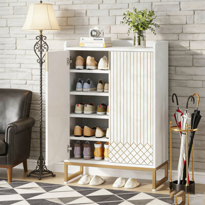Rebrilliant 29.52 Inches 5-Tier Shoe Cabinet With Doors Enclosed Storage And Stylish Modern Design For Entryway Organization.