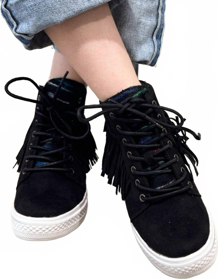 Not Rated Women's Nick Fringe Sneaker Wedge In Black