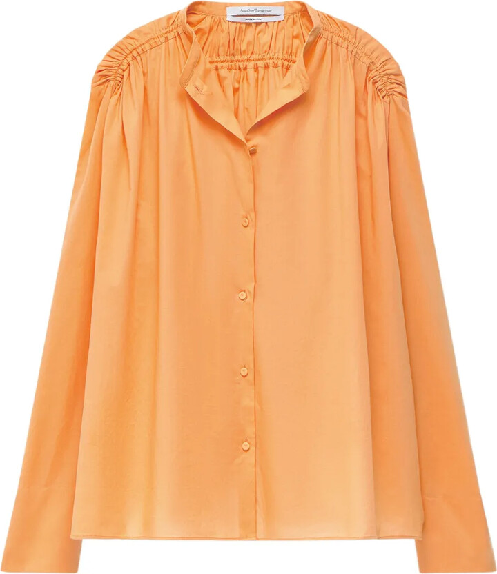 ANOTHER TOMORROW Gathered-Detail Voile Blouse