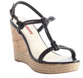 Thumbnail for your product : Prada Sport black leather knotted cork wedge espadrilles