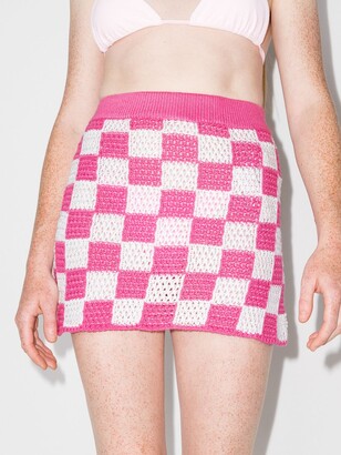 Frankie's Bikinis Jasper Checked Crochet Mini Skirt