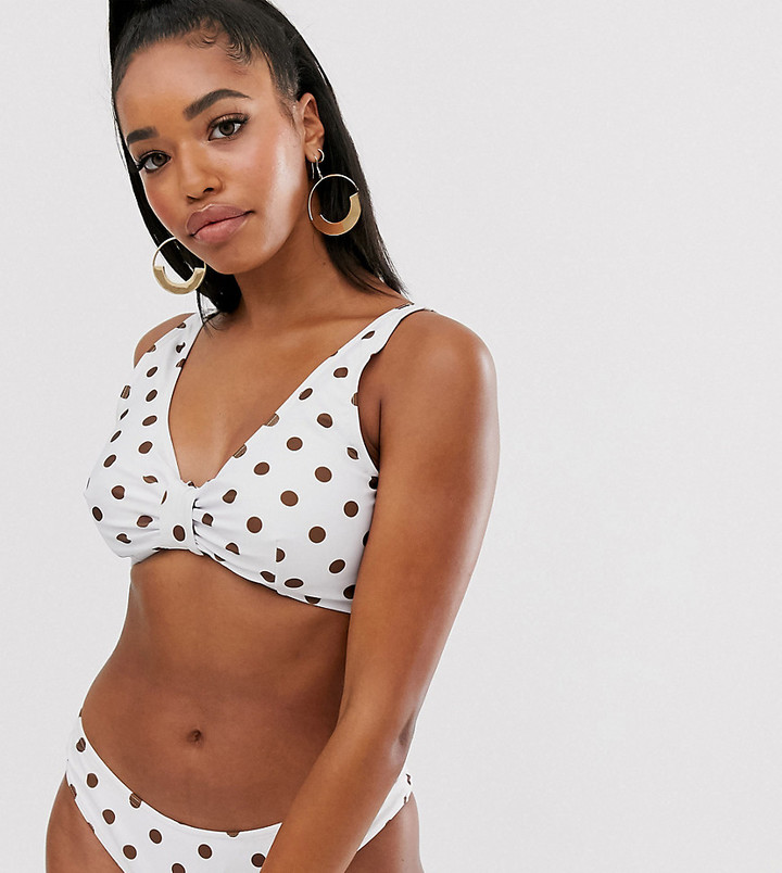 Peek & Beau Fuller Bust Exclusive Eco knot front bikini top in polka dot D  - F Cup - ShopStyle Two Piece Swimsuits