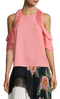 Everly Pleated Cold-Shoulder Top
