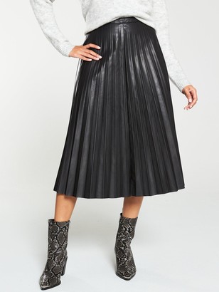 Very Faux Leather Pleated Midi Skirt Black - ShopStyle