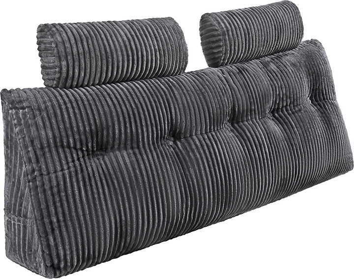 KFFKFF Queen Size Wedge Headboard Pillow with Side Pockets and Adjustable Headrests, Washable Flannel Cover, Ideal for Reading, Gaming, Relaxing, and Working in Bed, Grey