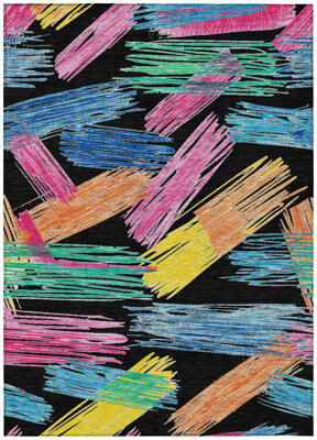 Latitude Run Elain Black Washable Indoor-Outdoor Rug -