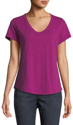 Eileen Fisher Short-Sleeve Organic Cotton V-Neck Shirttail Tee