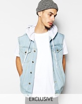 Thumbnail for your product : Reclaimed Vintage Denim Gilet with Hood and Back Print - Blue